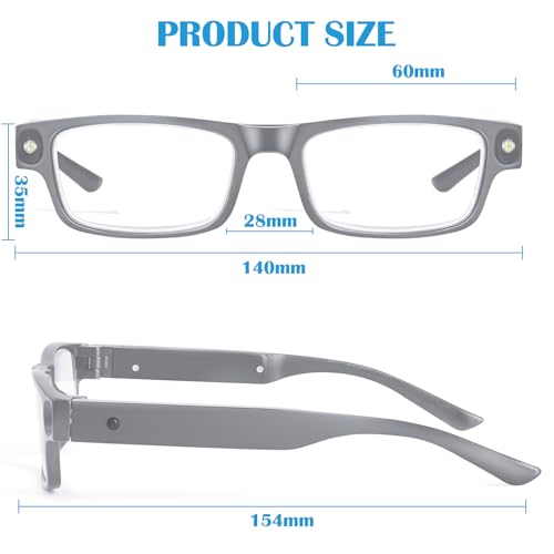 HQGZQL Black 200% Magnifying Glasses with Light - USB Rechargeable LED Reading Glasses
