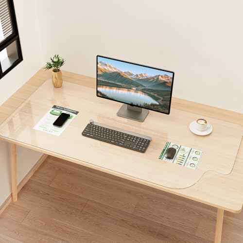 YSAGi Clear Desk mat,Non-Slip PVC Clear Desk Pad for Keyboard & Mouse,Large Mouse Pad,Heat Resistant & Waterproof Desk Protector Mat,Frosted Transparent Desk Writing Mat for Office & Home(55x28inch)