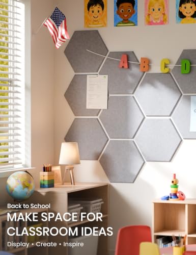 Fluxynara Soft Gray Hexagon Felt Bulletin Board Tiles - 8 Pack, Large