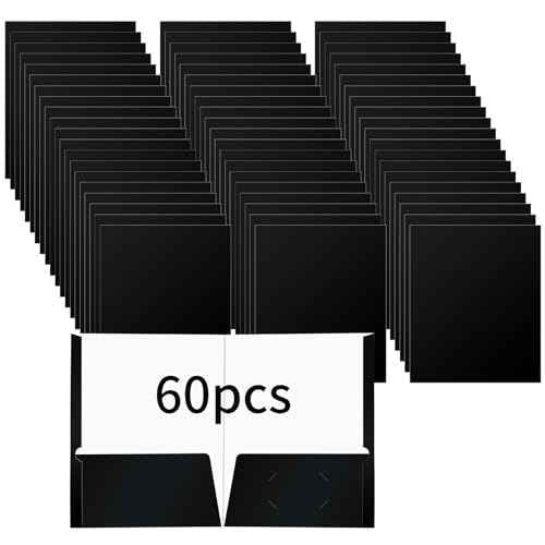 60 Pack 2 Pocket Glossy Paper Folders for Letter Size Papers in Glossy Laminated Bulk Presentation Portfolio Folders for Office, School, Teacher (Black)