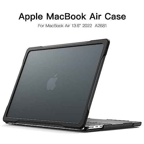 Batianda Ultimate Protection Case for M4 MacBook Air 13.6 inch 2025 2024 2022 Model A3240/A3113/A2681 Matte Carbon Fiber Edges Anti-Scratch and Anti-Fingerprint with Keyboard Cover, Black