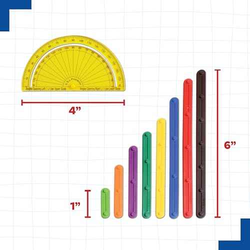 LEARNING ADVANTAGE GeoStix Basic Set - 80 Construction Sticks - 24 Activity Cards - 2 Protractors - Build 2D Shapes and Measure Angles - Teach Geometry with Construction