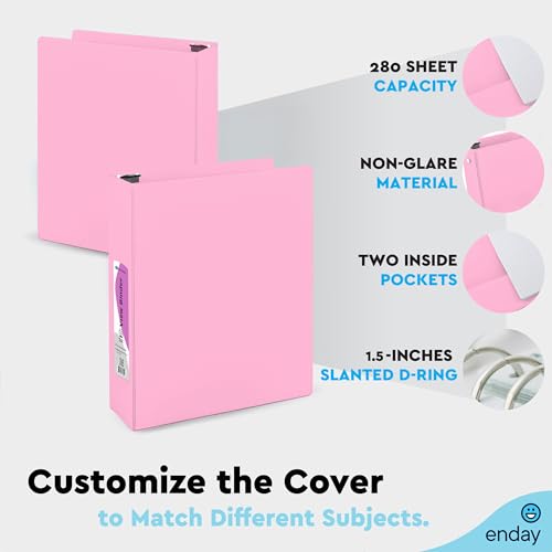 Enday Pink 1.5 Inch 3-Ring Binder with Clear View Cover & Pockets