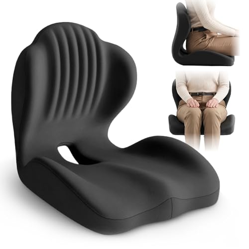 CHANCEE Black Ergonomic L-Shaped Seat Cushion with Lumbar Support for Office Chairs