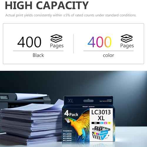 LC3013XL Ink Cartridges with High-Yield Replacement for Brother LC3013 LC3011 Work with MFC-J491DW MFC-J497DW MFC-J690DW MFC-J895DW Printers (Black, Cyan, Magenta, Yellow, 4 Pack)