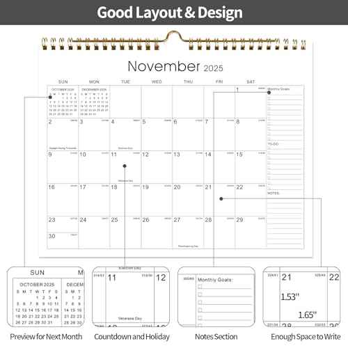 Calendar 2025-2027 22 Monthly Wall Calendar Runs from September 2025 until June 2027 Spiral Binding Hanging 11.5" x 14.7" Thick Paper with Julian Dates and Block for School Office£¨Simplicity£©