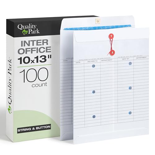 Inter-Department Security Tinted Envelopes with String & Button Closure, 10x13, White, 100 Pack