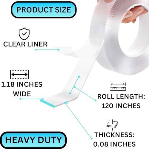 Double Sided Mounting Tape Heavy Duty Nano Two Sided Adhesive Strip Strong Magic Picture Poster Wall Hanging Decor Office Classroom Bubble Kit Transparent Removable Sticky Clear Stick Carpet 10 Feet