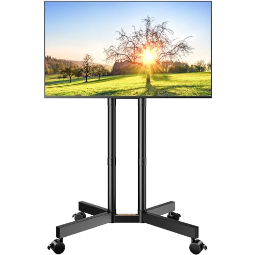 Perlegear Rolling TV Stand, Mobile TV Stand with Wheels for 32-75 inch TVs, Height Adjustable Mobile TV Cart with -15¡Æ to +5¡Æ Tilt, Rolling Cart for 4K TV Max VESA 400x400mm up to 88lbs, PGTVMC14