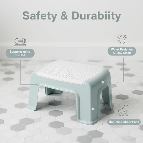 Rabihike White-Blue Heavy-Duty ABS Plastic Shower Stool 180lb Anti-Slip Small Step Stool