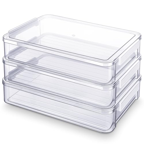 Leinuosen 3 Pcs 6 Qt Clear Plastic File Storage Boxes with Latches & Lids 9 x 13 Stackable Portable Project Case Storage Bins Certificate Organizer Container for A4 Paper School Supplies