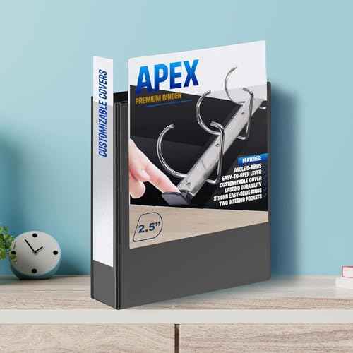 2 Pack of 2.5¡± Smooth Opening Angle D-Ring View Black Binders, Professional Presentation Folder for Standard Pages with Inside Pockets, and Customizable Clear View Binder PVC-Free