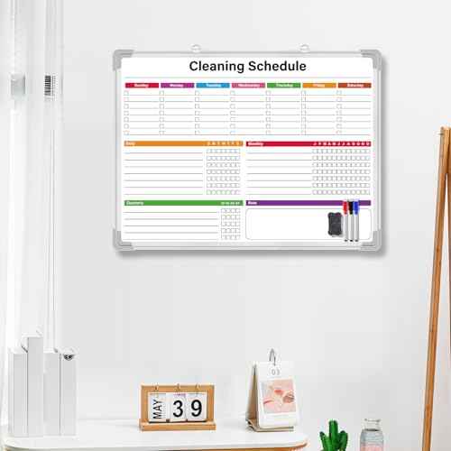 Honoson 18x24 Inch Chore Chart Whiteboard for Kids Hanging Cleaning Checklist Dry Erase Whiteboard with Aluminum Frame Double Sided Daily Weekly Monthly Chore Schedules, 3 Markers & 1 Eraser