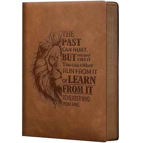 Leather Journal for Men Soft Cover 256 Pages Lined Bible Journals for Writing A5 Lion Journaling Notebooks Vintage Travel Inspirational Diary, 5.7" x 8.3", Brown