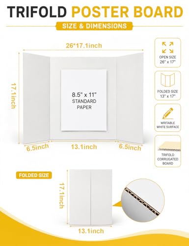2-Pack 26 x 17 Inch Trifold Poster Boards for Science Fair & Displays