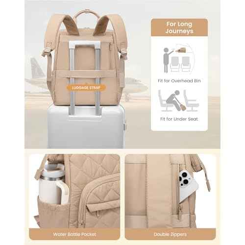 LOVEVOOK Laptop Backpack for Women, Puffer Quilted Computer Bag for Travel Work Business, Casual Daypack for Teacher Nurse,17.3 Inch, Khaki