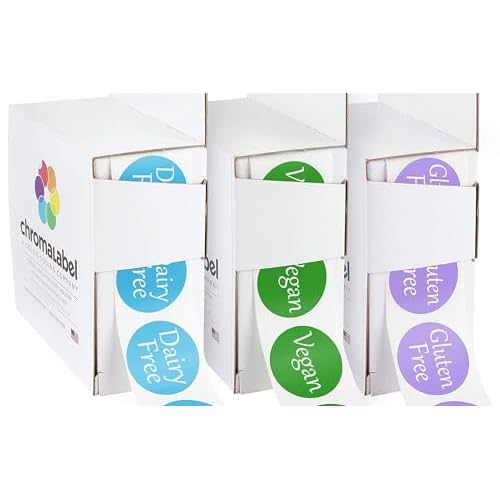 ChromaLabel 1 Inch Food Label Kit, Dairy Free, Vegan, Gluten Free, 3 Boxes, 500/Box