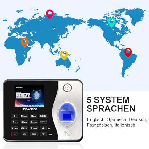 HapAttend Biometric Employee Time Clock with RFID, No WiFi, Auto Hours Calculation