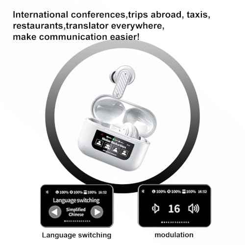 AI Language Translator Earbuds Real Time,144 Languages Online and Offline Translation Earbuds, No Subscription Required, Smart Touch Screen Housing, Fit for iOS and Android (White)