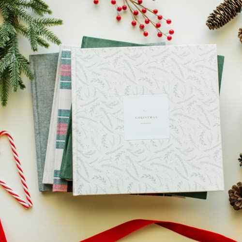 Promptly Journals, Our Christmas Memories: A Family Traditions Keepsake (Pine Boughs, White, Linen) | 30-Year Christmas Journal | Traditions Christmas Journal | Family Gifts