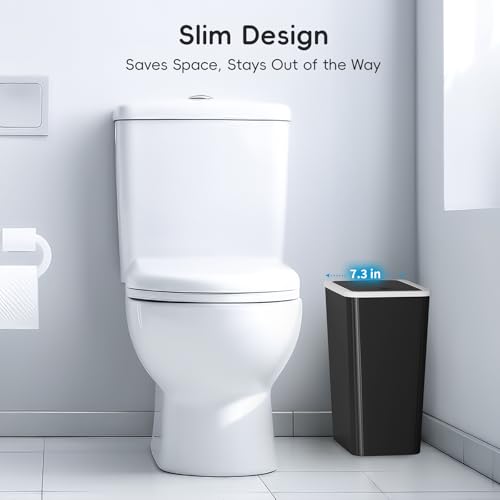 Small Trash Can, 3 Pack 4 Gallons Bathroom Garbage Can with Lid Press-Top, Small Waste Basket with Trash Bags, Slim Plastic Garbage Bin for Dorm, Office, Bedroom, Kitchen, Living Room (Multi)