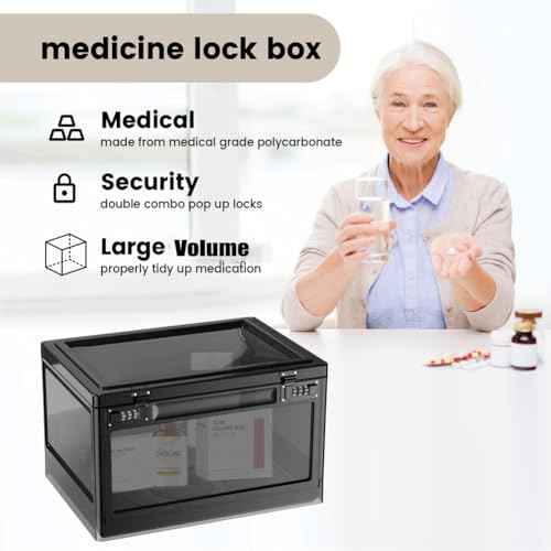 Large Lock Box,Lockable Storage Box with Combination Code 15.3x11x8.6in Stackable Medicine Lock Box for Safe Medication£¬Storage Box with Lock for Phone/Snacks/Personal Items/Fridge/Office