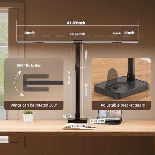 LED Desk Lamp for Home Office, 24W Bright Foldable Desk Lamp with Base,25 Lighting Modes Eye-Caring Desk Light Adjustable Gooseneck Lamp for Drafting Reading Study(A)
