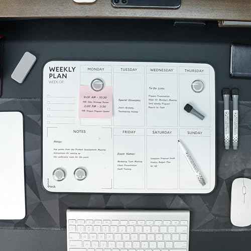 Double Sided Weekly Dry Erase Board with Stand 16"x12", to-do List White Board Calendar Dry Erase, Desktop Whiteboard Calendar, Schedule Board, Message Board, Menu Board for Home Office