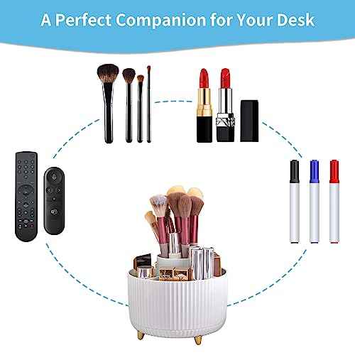 Marbrasse Desk Organizer, 360-Degree Rotating Pen Holder, Desk Organizers and Accessories with 5 Compartments Pencil Holder, Art Supply Storage Box Caddy for Office, Home£¨White£©