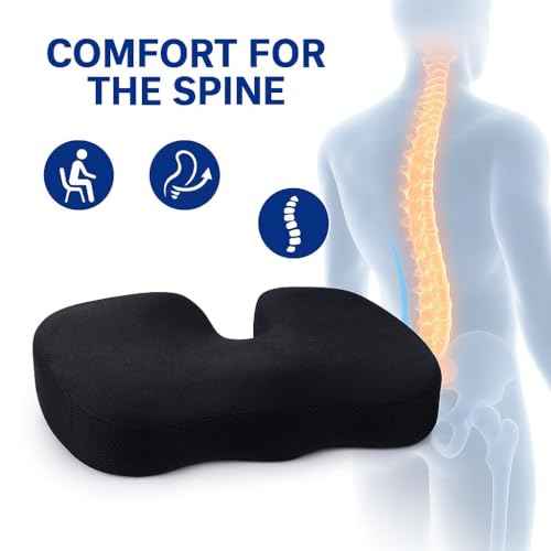 E Orthopedic Memory Foam Seat Cushion for Office Chair & Car ? Relieves Tailbone, Back & Sciatica Pain ? Ergonomic Coccyx Pad for Long Sitting Comfort?