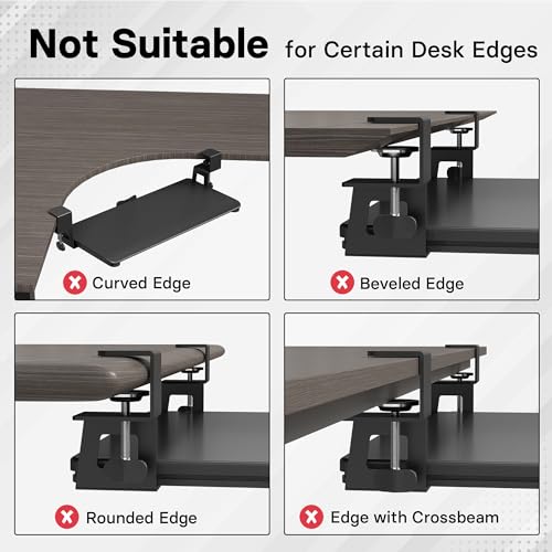 BONTEC Black Under Desk Keyboard Tray 25.6 x 11.8 Inches Pull-Out Platform