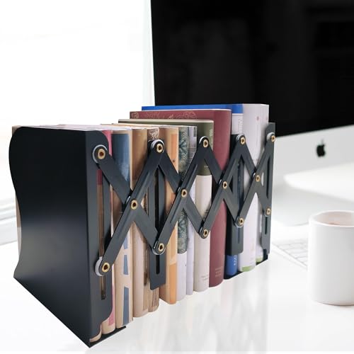 Yuetshuni Black Adjustable Metal Bookends for Heavy Books, 19-inch