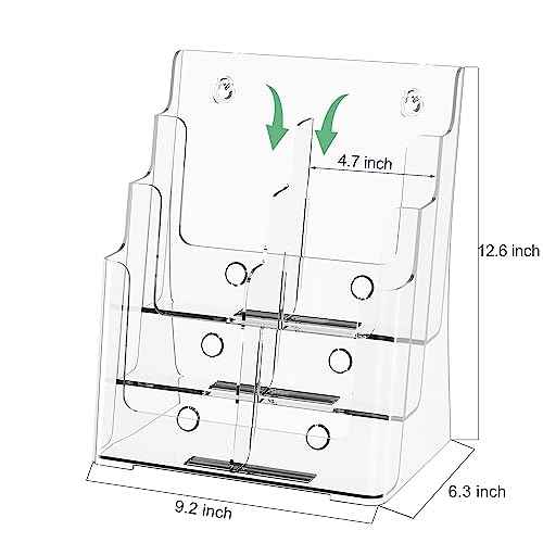 zavekia 2 Pack 3 Tier Acrylic Brochure Holder 8.5 x 11 inch, Clear Literature Organizer Magazine Stand with Removable Divider for 4 x 9 inch Brochures,Magazine Holder,Flyer Holder