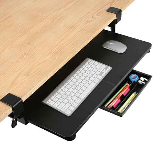 Desktop Keyboard Tray, Pull-Out Under The Table, 26.77 "X 11.81" Large-Sized Keyboard Tray, C-Shaped Lip Holder, Easy to Install, Suitable for Home Learning and Office Use(Black)