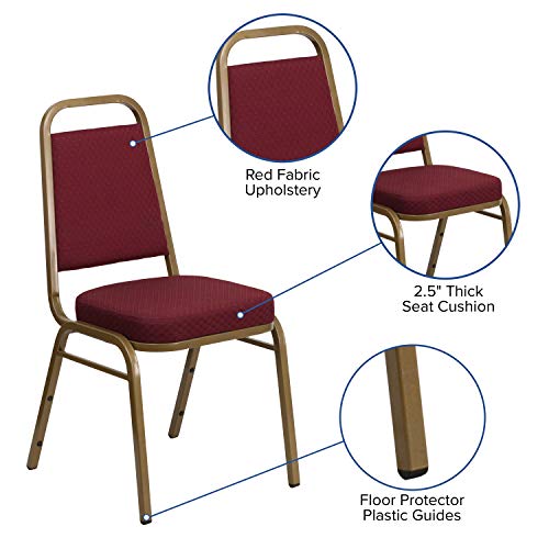 Flash Furniture HERCULES Series Trapezoidal Back Stacking Banquet Chair in Burgundy Patterned Fabric - Gold Frame