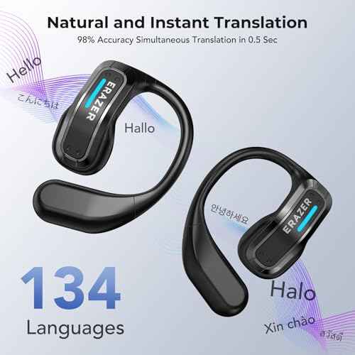 ERAZER X8 Translator Earbuds Real-time AI Language Translation Earbuds for 135 Languages, Two-Way Translation Device for iOS and Android, Travel, Business, and Learning (ERAZER X8 Deep Black)