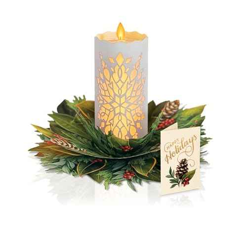 Freshcut Paper Light Up Pop Up Card, Light Up Holiday Candle with Lights, 3D Popup Christmas Cards, Holiday Card with Blank Notecard & Envelope