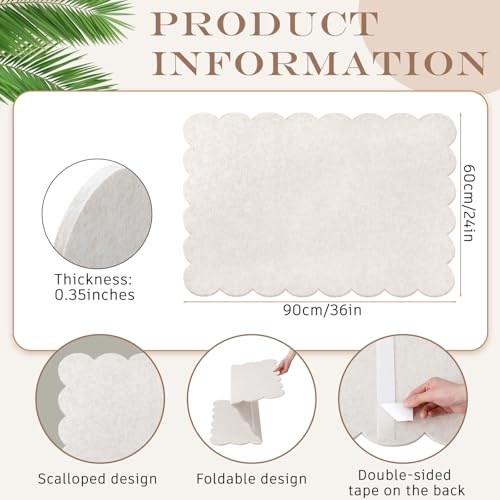 Scalloped Felt Bulletin Board 36 x 24 Inches Foldable Beige Pin Cork Board Alternative for Wall, 3' x 2' Trifold Picture Vision Self Adhesive Bulletin Decorative