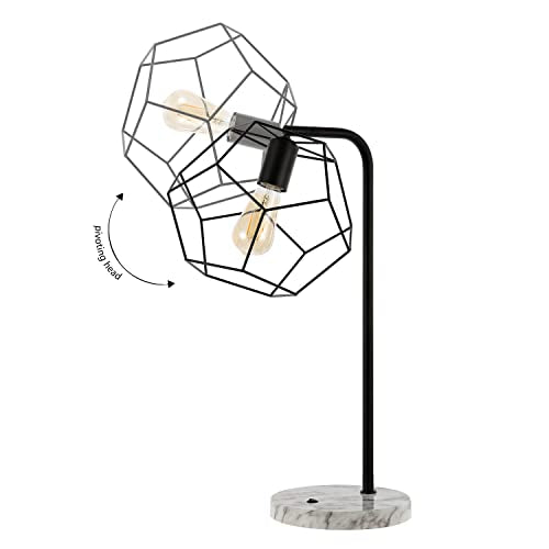 JONATHAN Y JYL1132A Penta 23.5" Industrial Farmhouse Head-Adjustable Iron LED Task Lamp with USB Charging Port Contemporary, Modern Bedside Desk Nightstand Lamp, Black