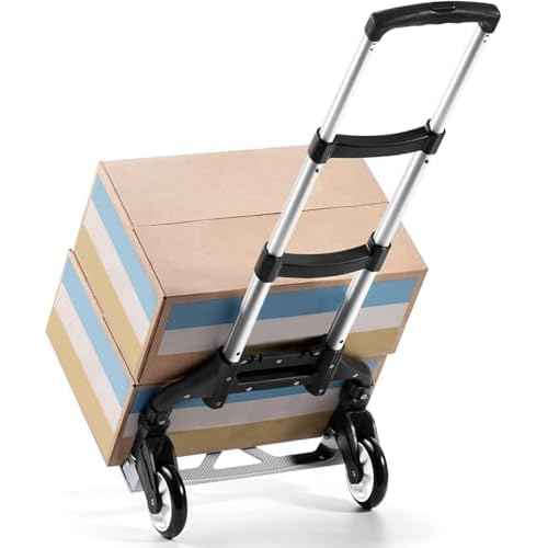 Folding Hand Truck Aluminum Portable Folding Hand Cart 180lbs Capacity Hand Cart and Dolly Ideal for Home, Auto, Office,Travel Use,Black