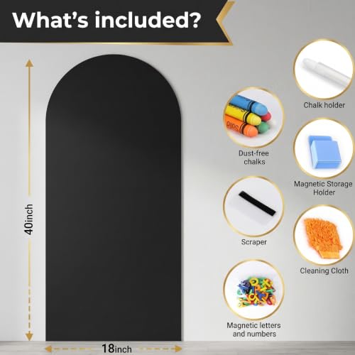 Black 18x40 Magnetic Wall Chalkboard Decal with 26 Letter Magnets - Strong Adhesive, Anti-Peel Kids Playroom & Classroom Decor