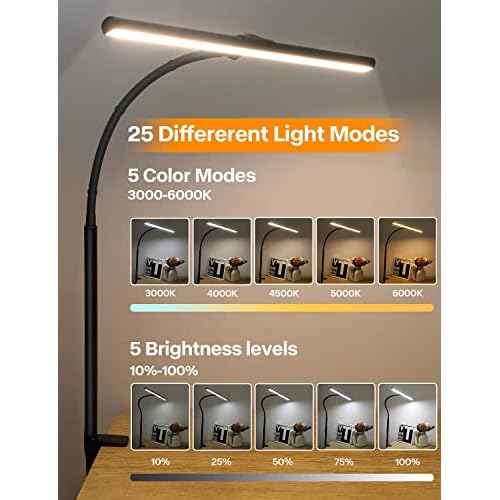 ACNCTOP Desk Lamp for Office Home - Eye-Caring Architect Task Lamp 25 Lighting Modes Adjustable LED Desk Lamp Flexible Gooseneck Clamp Light for Workbench Drafting Reading Study