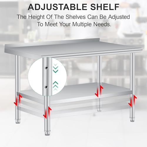 IDEALHOUSE 60x24 Inch Stainless Steel Prep Table with Adjustable Undershelf – Rooted Heavy-Duty, Silver