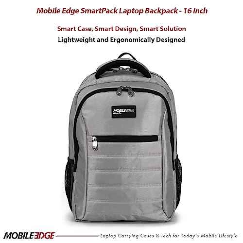 Mobile Edge SmartPack Laptop Backpack for Men and Women, Fits 16-inch Laptops, for Work, Business, Travel, Ultra Lightweight and Sleek, Silver