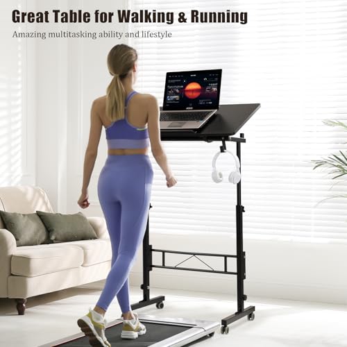 SIDUCAL Standing Desk Height Adjustable with Tiltable Tabletop, Rolling Laptop Desk with Charging Station, Sit Stand Portable Stand Up Desk with Wheels, Black