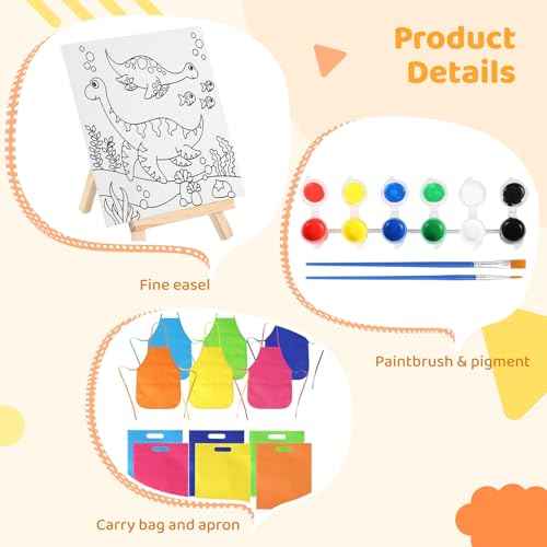 48 PCS Paint Set, 12 Easels, 12 Painting Sets, 12 Bags, 12 Small Aprons, Paint Party Favors Sets with Pre-Drawn Canvas and Wooden Easel Set, Paint Pots and Brushes for Daily Painting