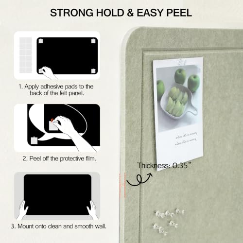 MAXECHO Sage Green Felt Bulletin Board 27x18 Inch with Adhesive Tabs & Pushpins