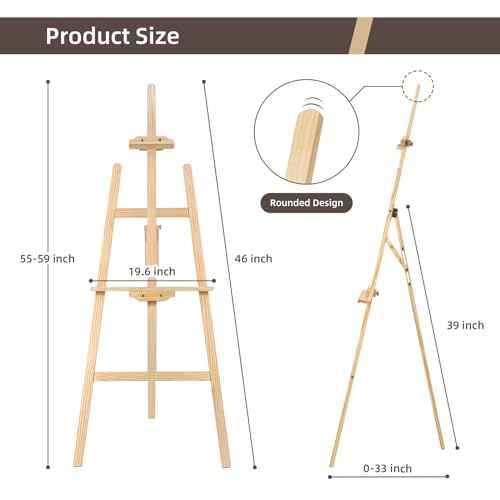 Adjustable Wooden Painting Easel, Art Easel Stand Hold up to 48'', Painting Canvas for Wedding Sign and Poster, Drawing for Adults, Begginners and Students