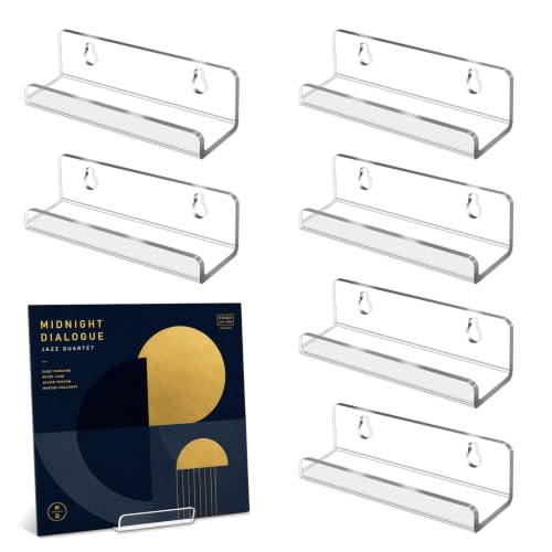 Ansndam 6-Pack 4-Inch Clear Acrylic Vinyl Record Wall Mount Shelf