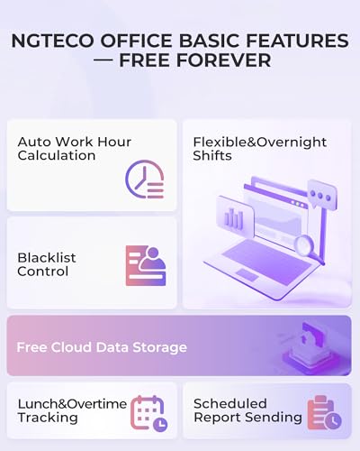 NGTeco Cloud Time Clock for Small Business - Remote Access, Auto Reports, Black & White